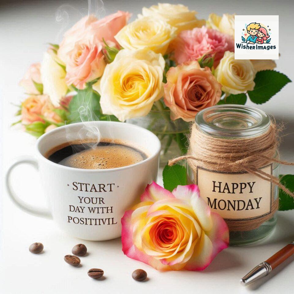 start your day with positivity happy monday blue flowers coffee mug ()