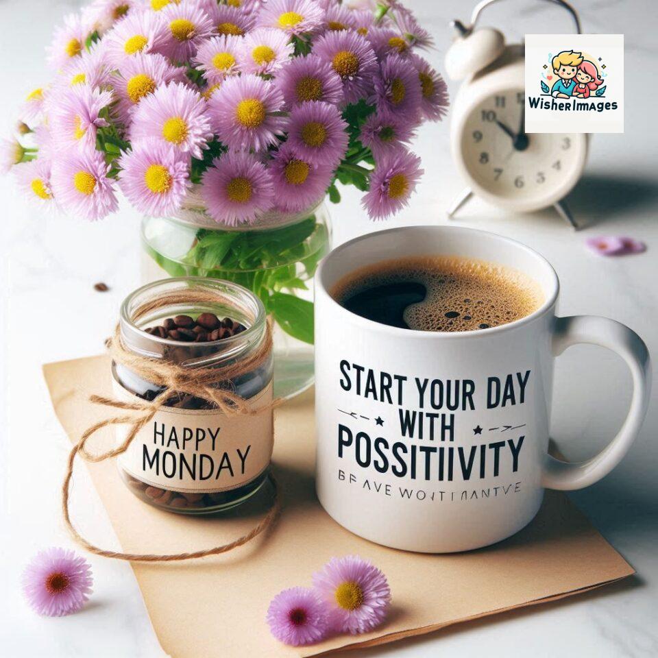 start your day with positivity happy monday blue flowers coffee mug ()