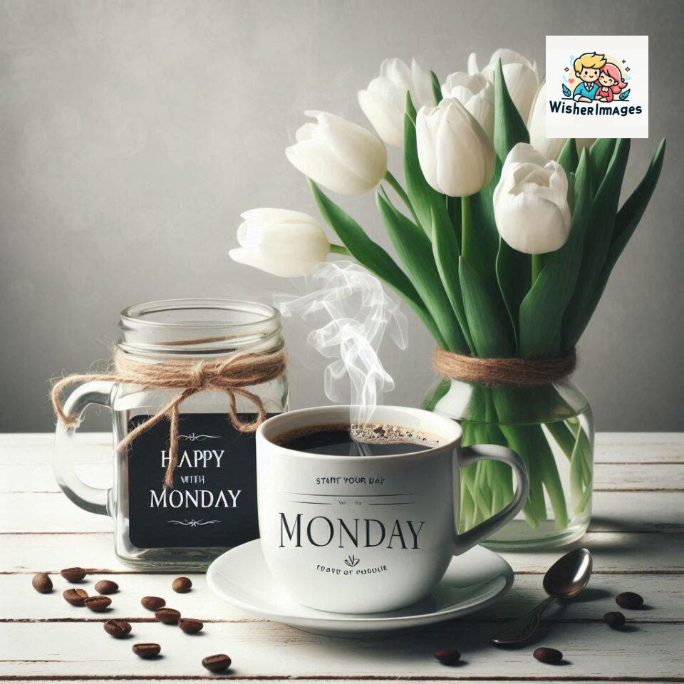 start your day with positivity happy monday blue flowers coffee mug ()