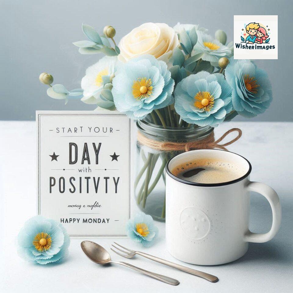 start your day with positivity happy monday blue flowers coffee mug ()