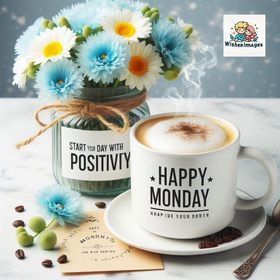 start your day with positivity happy monday blue flowers coffee mug ()