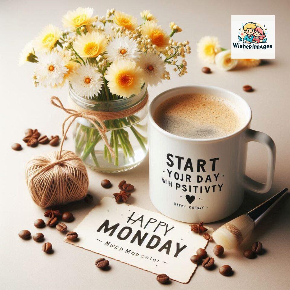 start your day with positivity happy monday blue flowers coffee mug ()