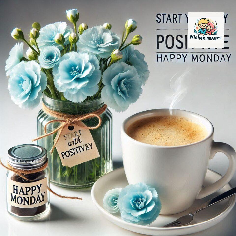 start your day with positivity happy monday blue flowers coffee mug ()