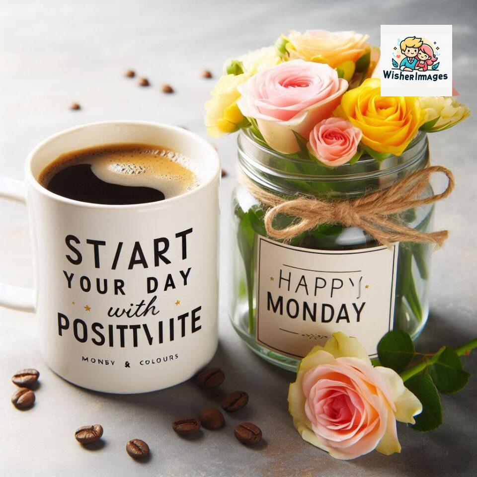 start your day with positivity happy monday blue flowers coffee mug ()