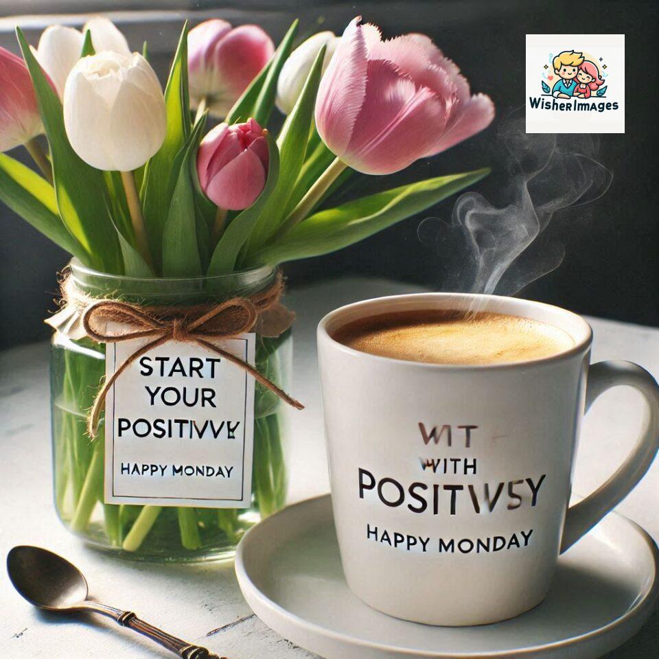 start your day with positivity happy monday blue flowers coffee mug ()