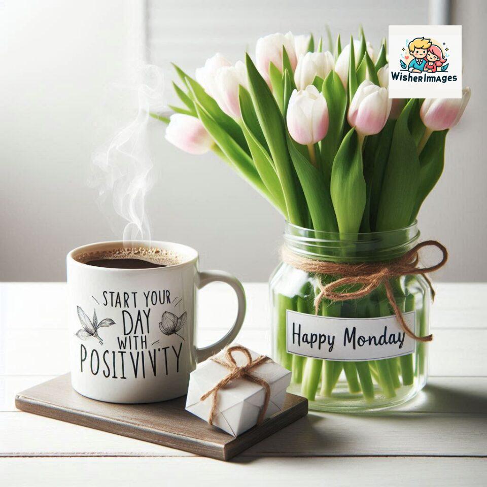 start your day with positivity happy monday blue flowers coffee mug ()