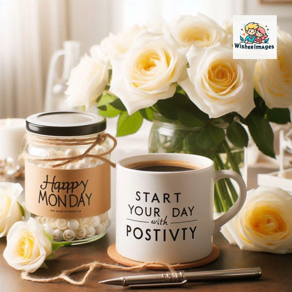 start your day with positivity happy monday blue flowers coffee mug ()