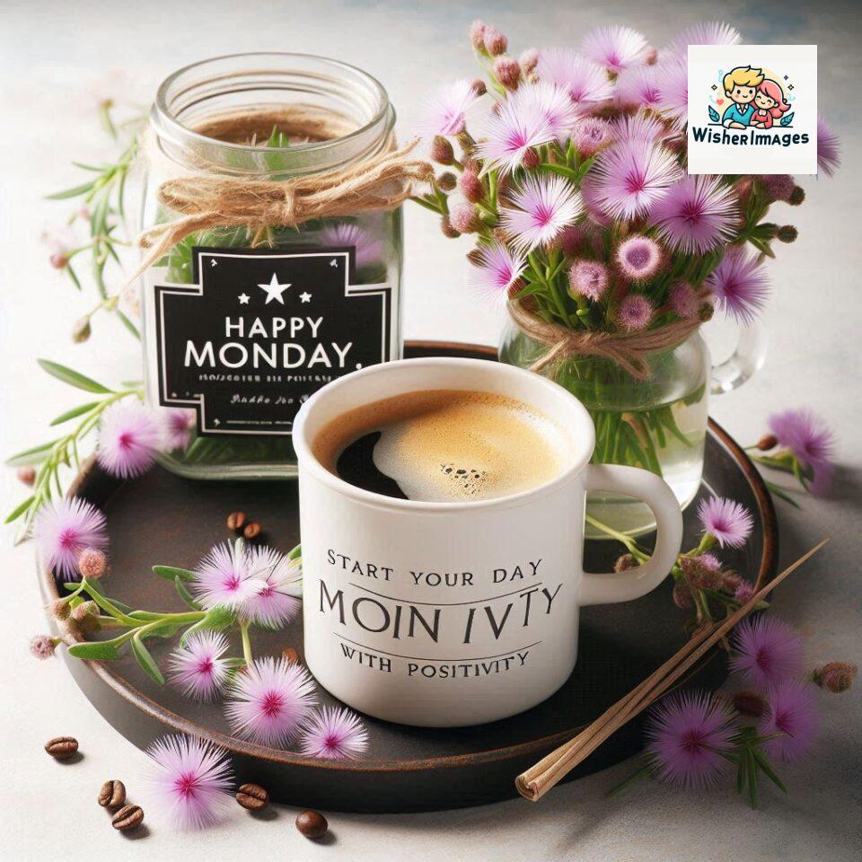 start your day with positivity happy monday blue flowers coffee mug ()