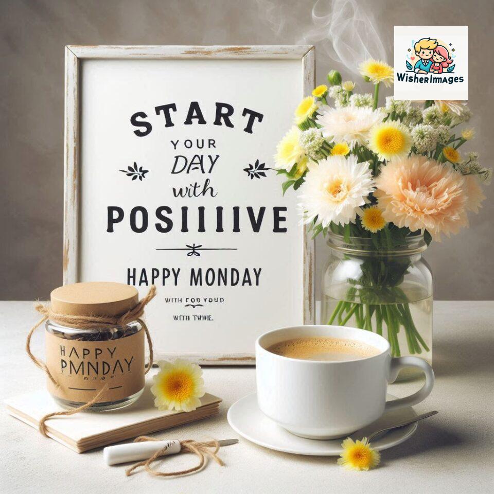 start your day with positivity happy monday blue flowers coffee mug ()