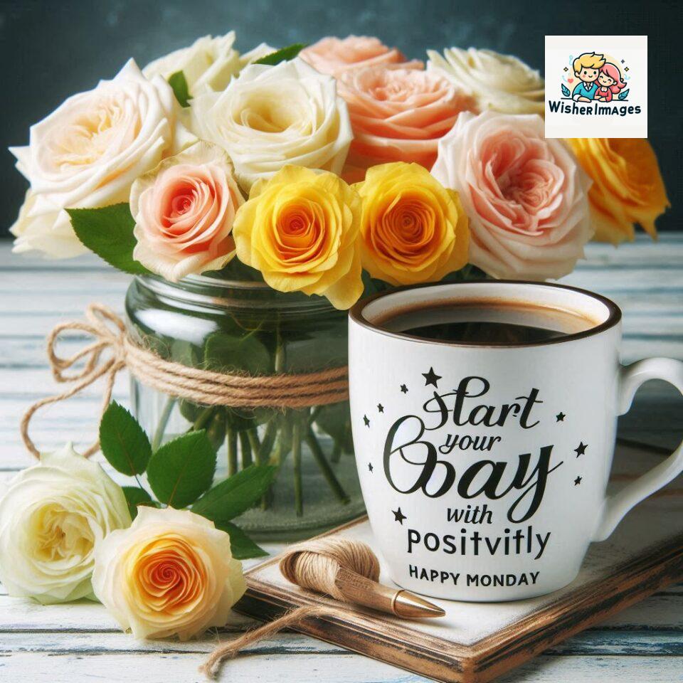 start your day with positivity happy monday blue flowers coffee mug ()