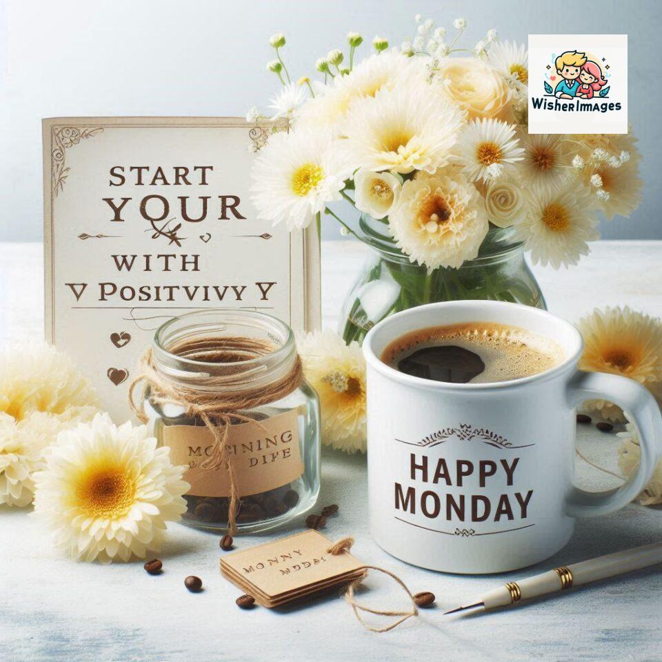 start your day with positivity happy monday blue flowers coffee mug ()