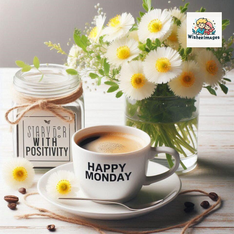 start your day with positivity happy monday blue flowers coffee mug ()