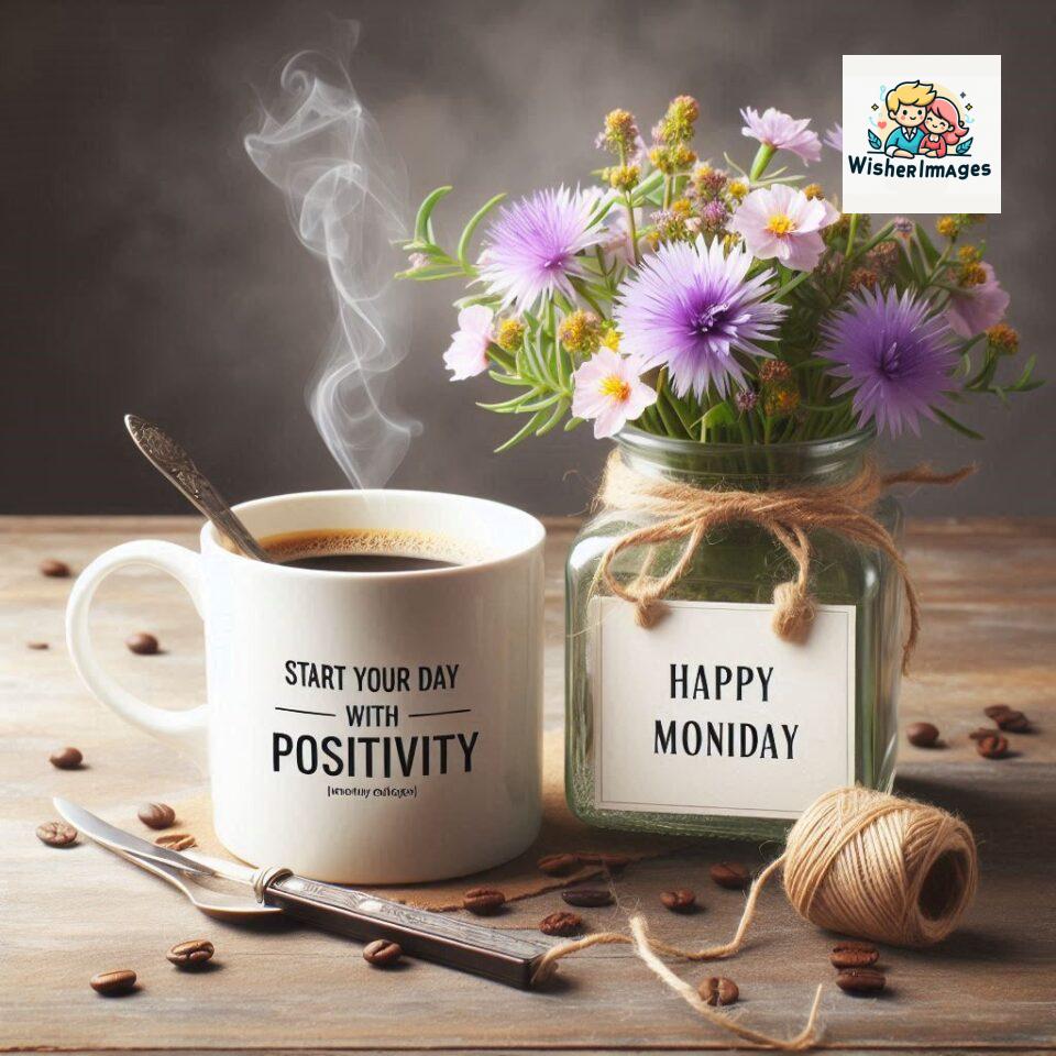 start your day with positivity happy monday blue flowers coffee mug ()