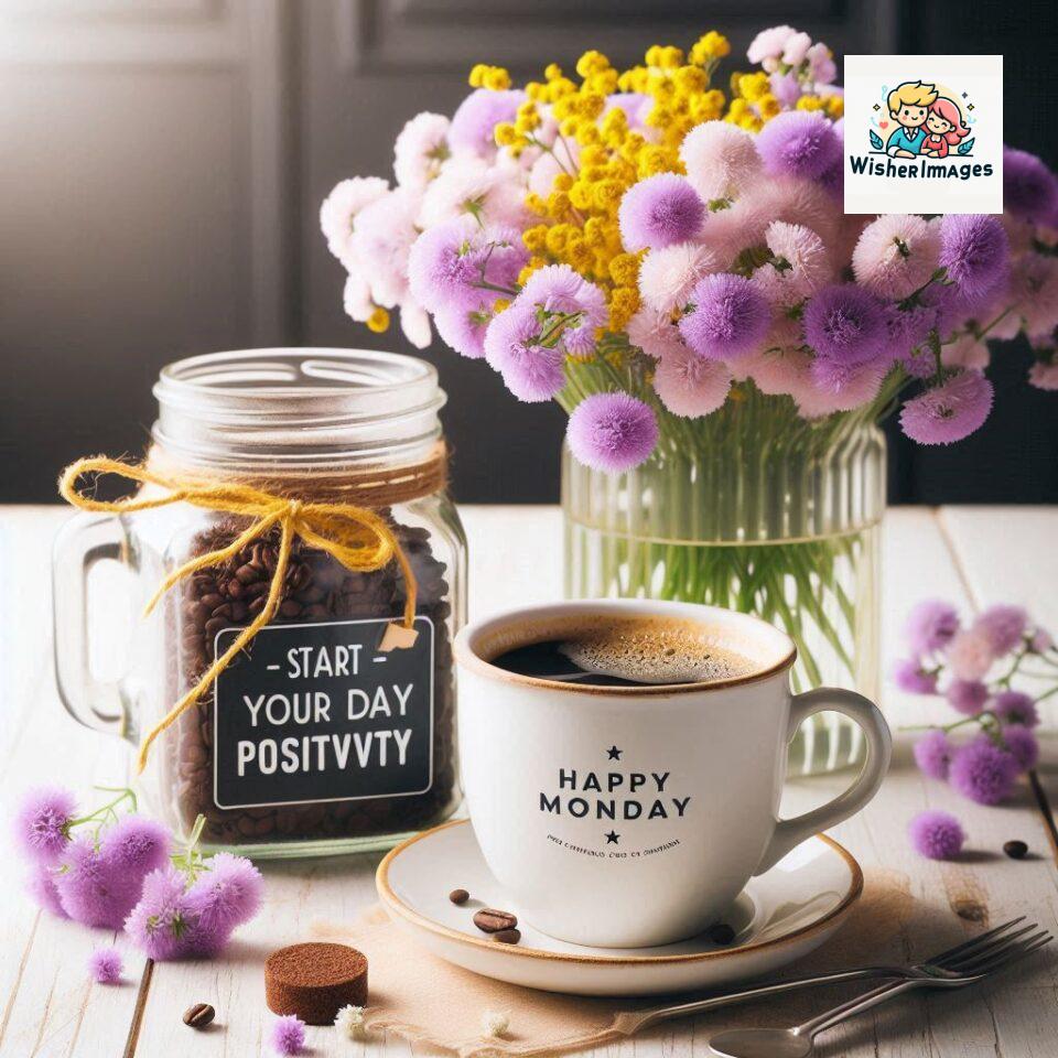 start your day with positivity happy monday blue flowers coffee mug ()