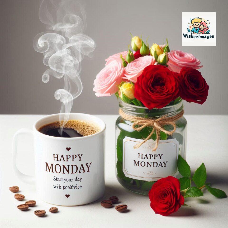 start your day with positivity happy monday blue flowers coffee mug ()