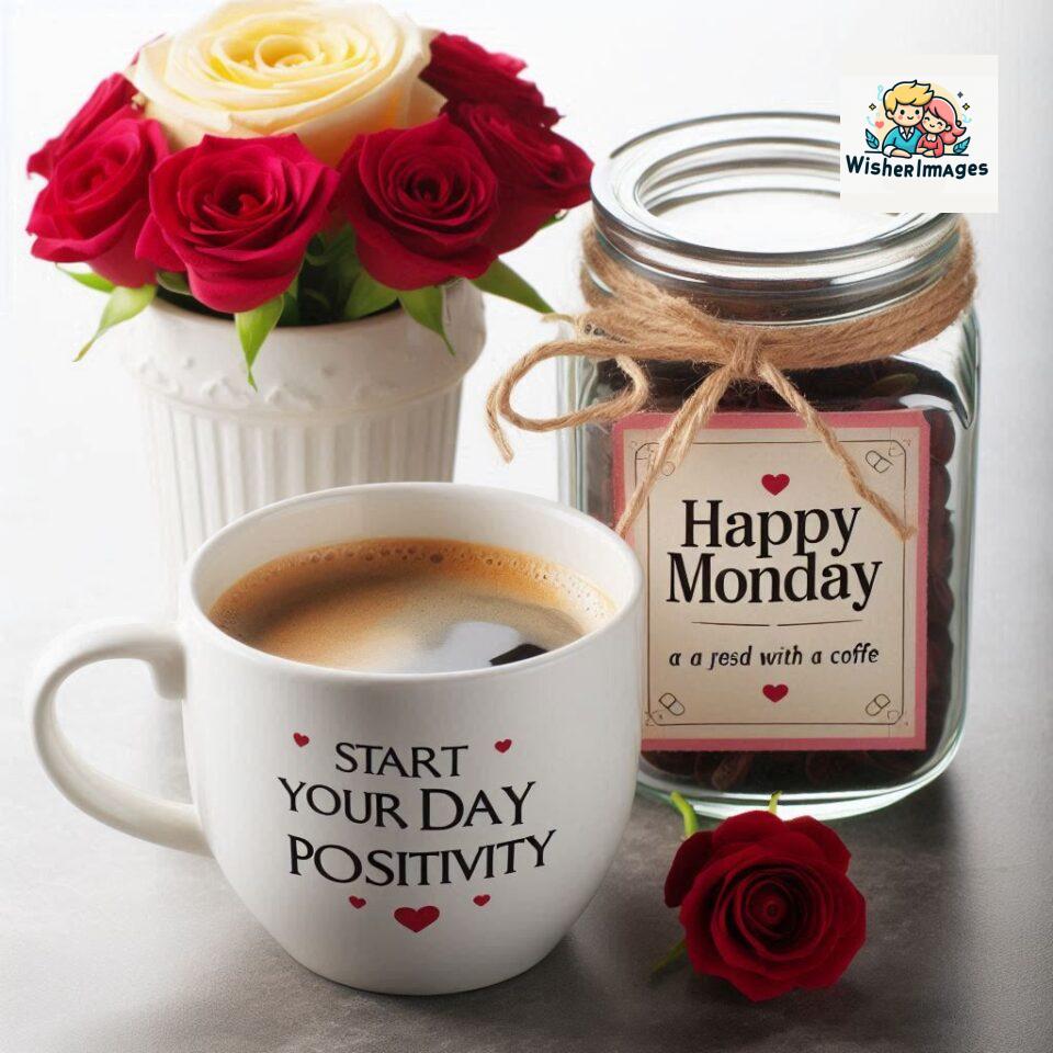 start your day with positivity happy monday blue flowers coffee mug ()