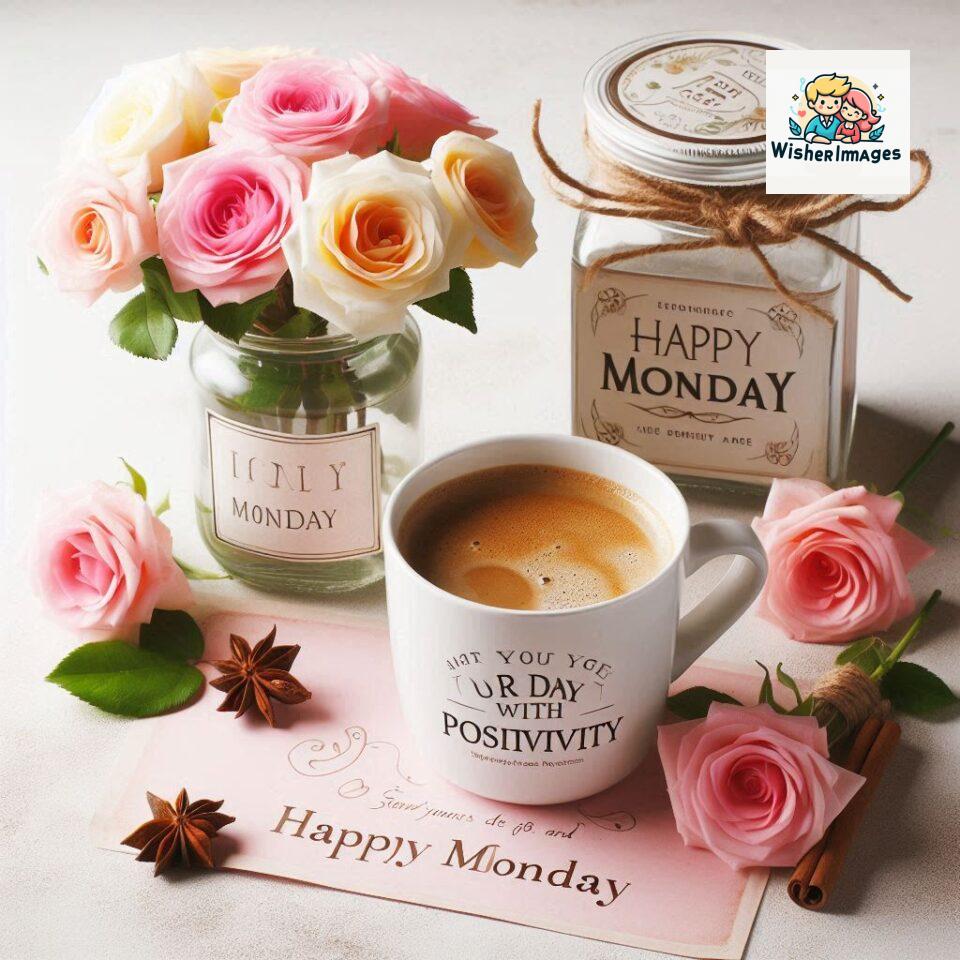 start your day with positivity happy monday blue flowers coffee mug ()