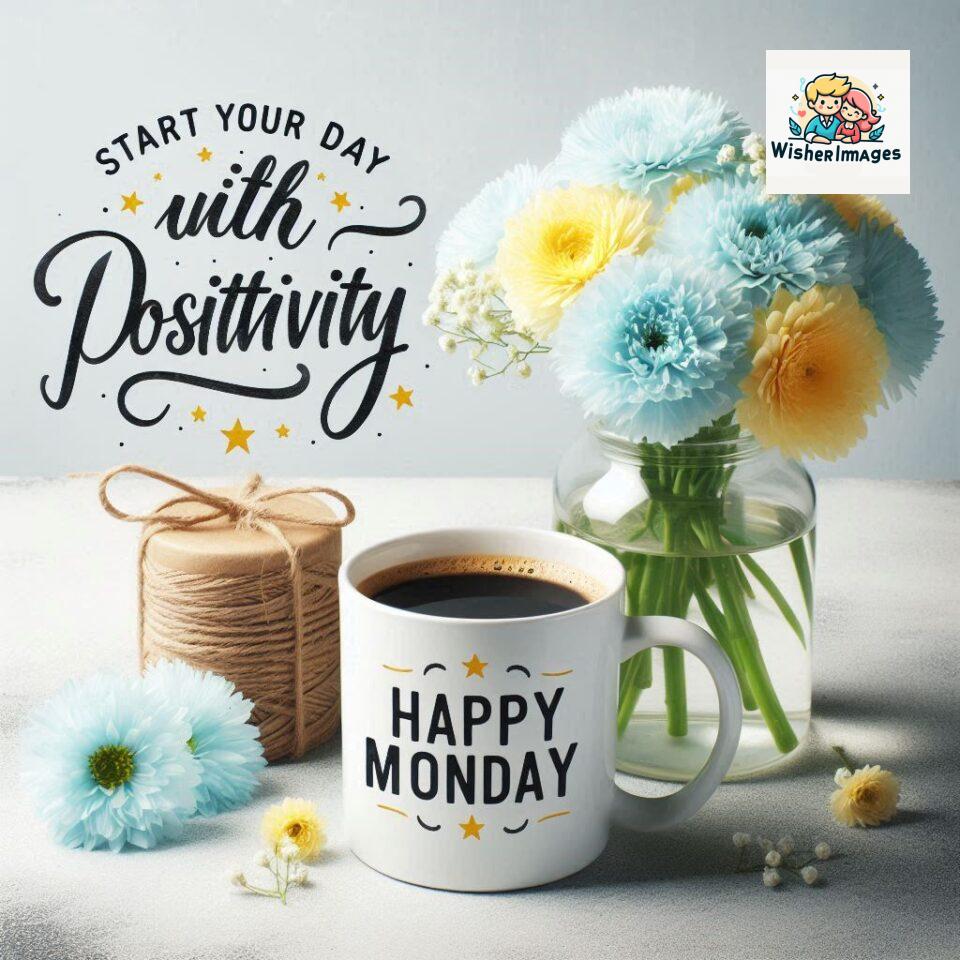 start your day with positivity happy monday blue flowers coffee mug ()