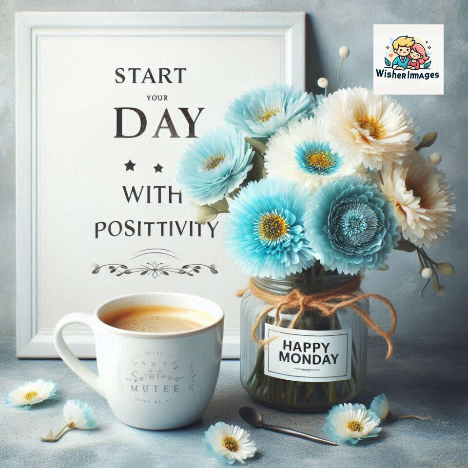 start your day with positivity happy monday blue flowers coffee mug ()