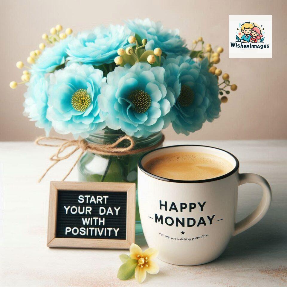 start your day with positivity happy monday blue flowers coffee mug ()