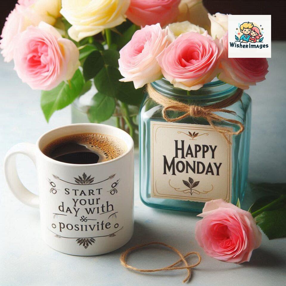 start your day with positivity happy monday blue flowers coffee mug ()