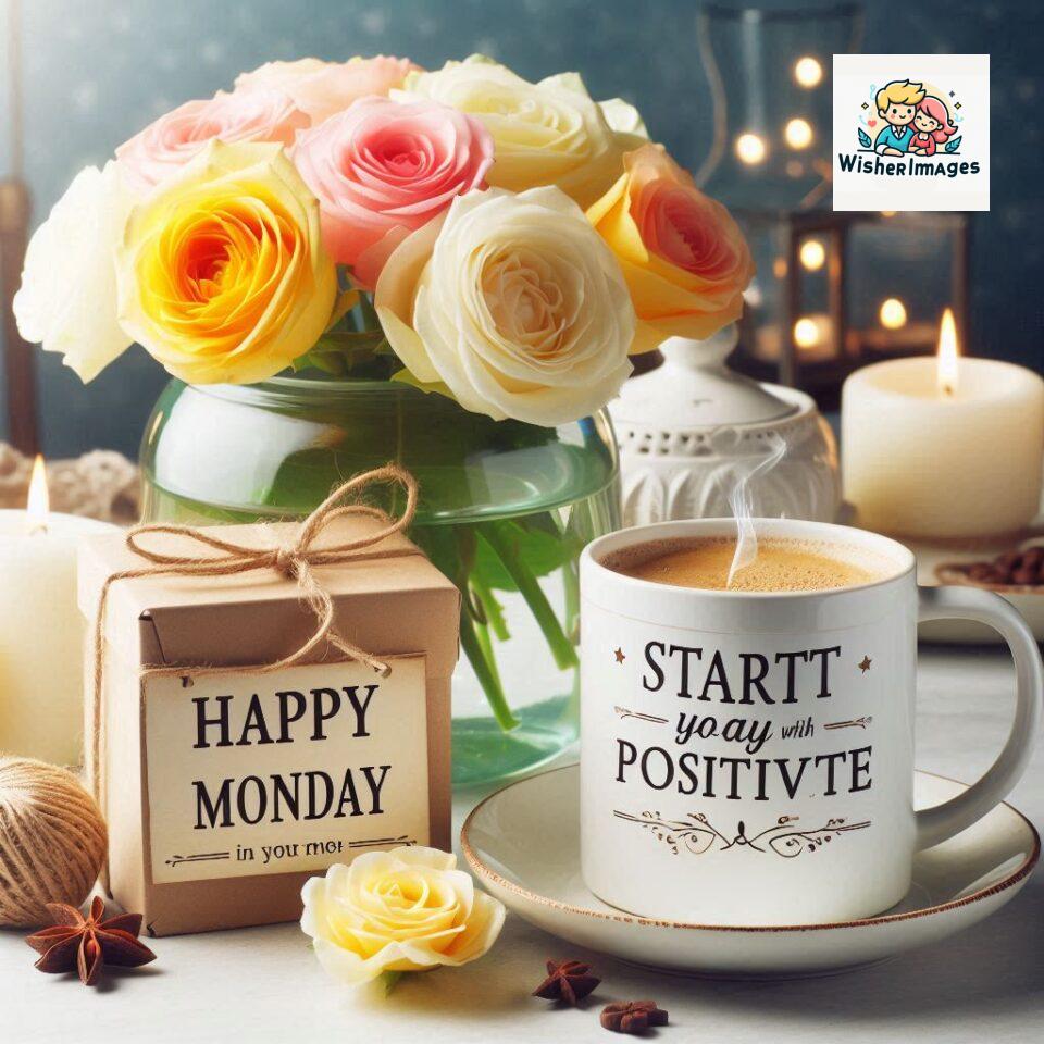 start your day with positivity happy monday blue flowers coffee mug ()