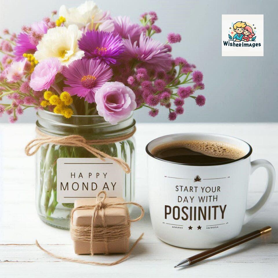 start your day with positivity happy monday blue flowers coffee mug ()