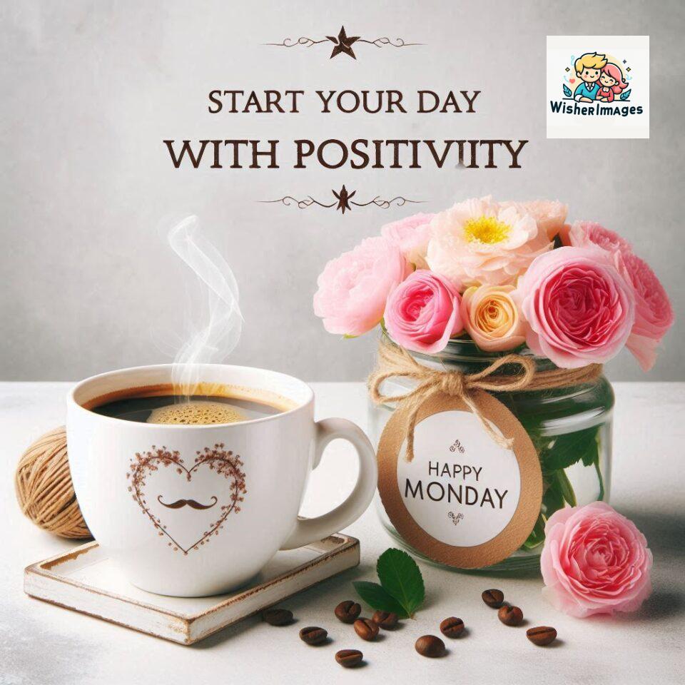 start your day with positivity happy monday blue flowers coffee mug ()