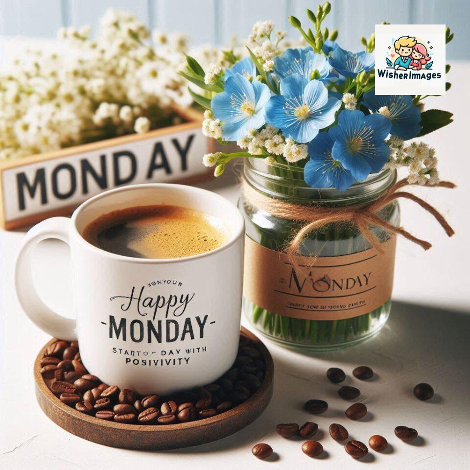 start your day with positivity happy monday blue flowers coffee mug ()