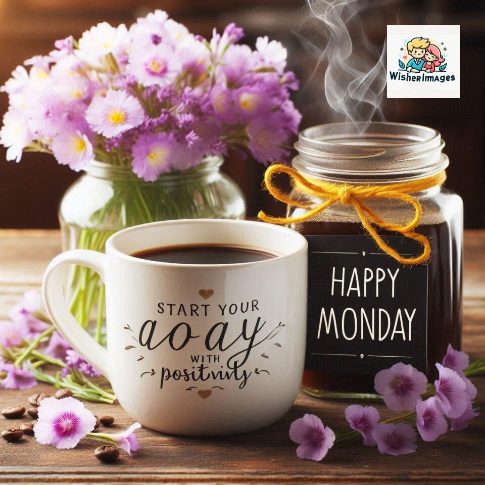 start your day with positivity happy monday blue flowers coffee mug ()