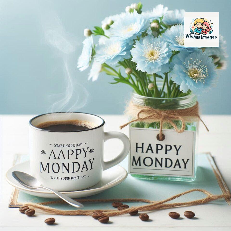 start your day with positivity happy monday blue flowers coffee mug ()