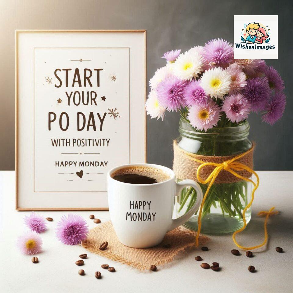 start your day with positivity happy monday blue flowers coffee mug ()