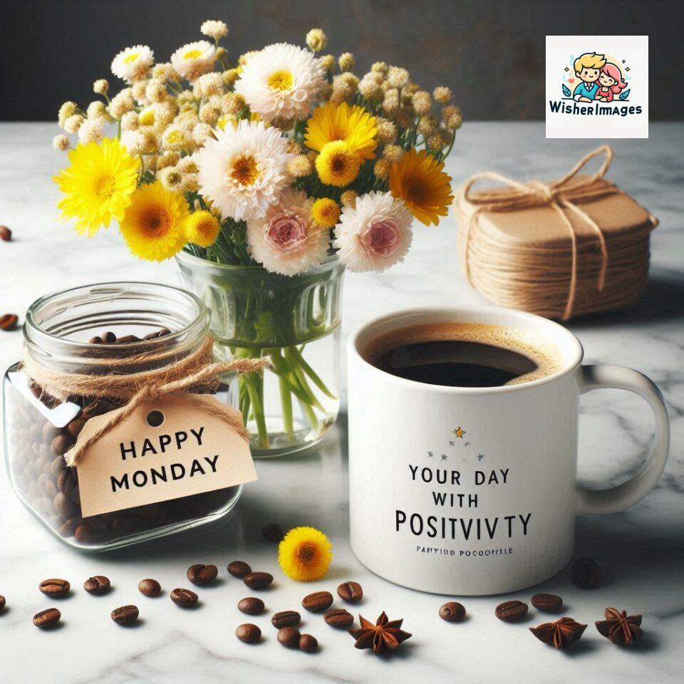 start your day with positivity happy monday blue flowers coffee mug ()