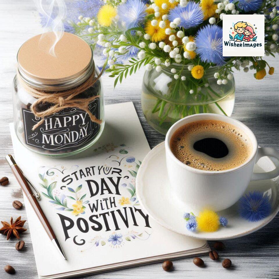 start your day with positivity happy monday blue flowers coffee mug ()