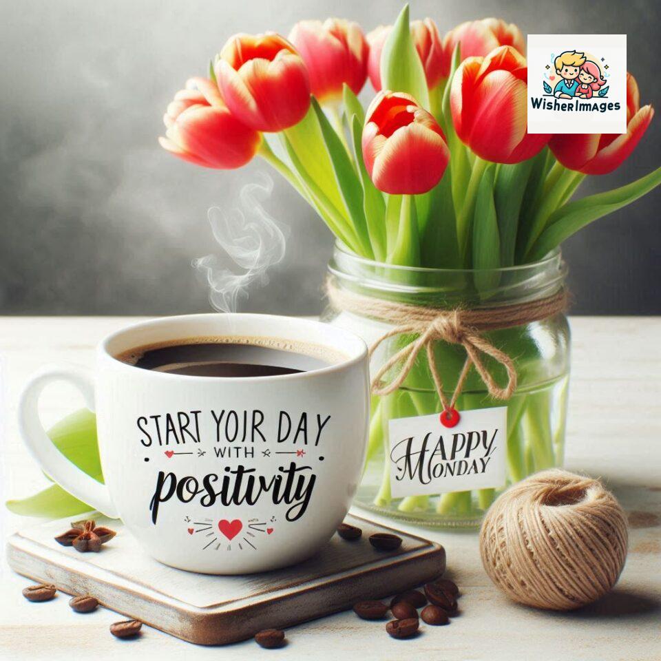 start your day with positivity happy monday blue flowers coffee mug ()