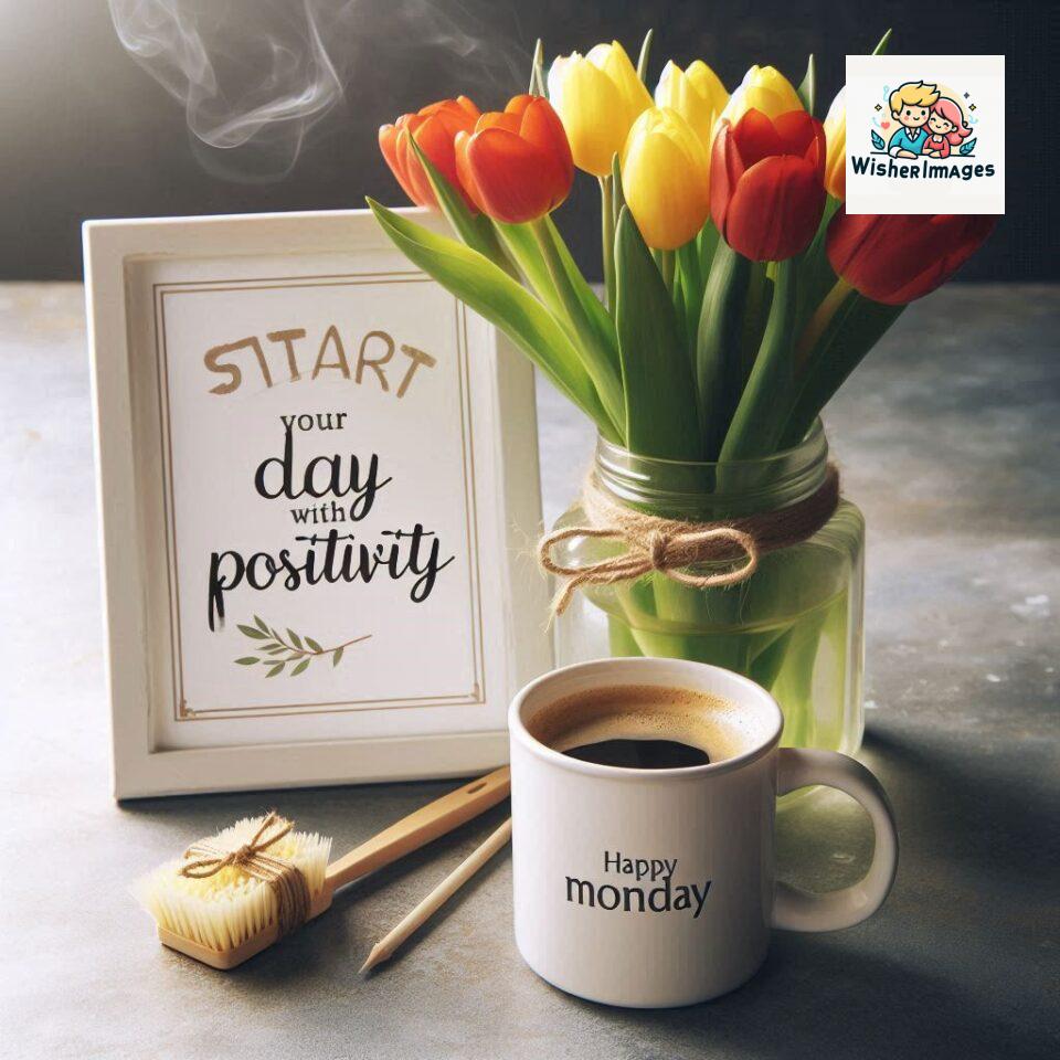 start your day with positivity happy monday blue flowers coffee mug ()