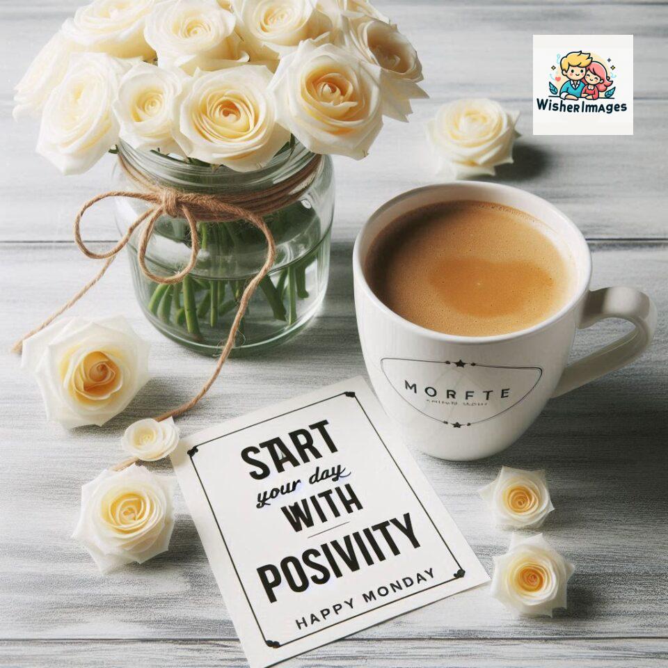 start your day with positivity happy monday blue flowers coffee mug ()