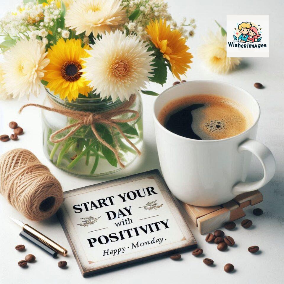 start your day with positivity happy monday blue flowers coffee mug ()