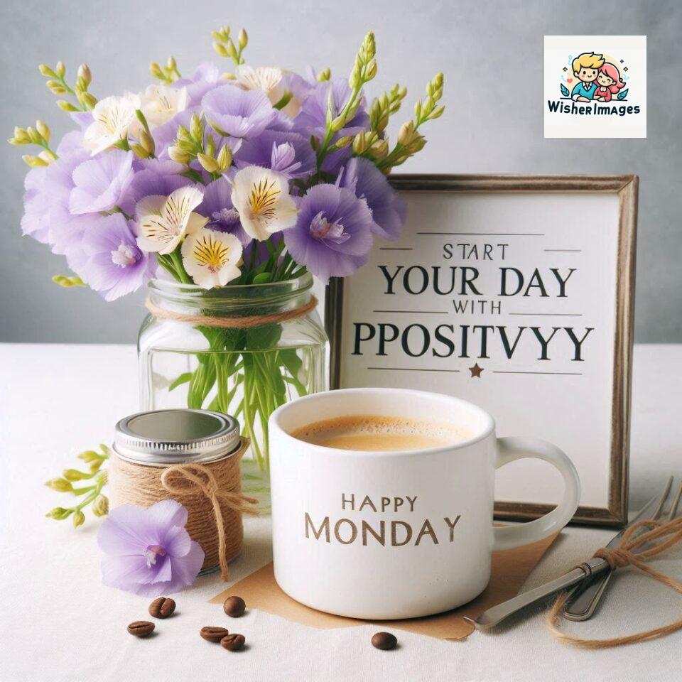 start your day with positivity happy monday blue flowers coffee mug ()