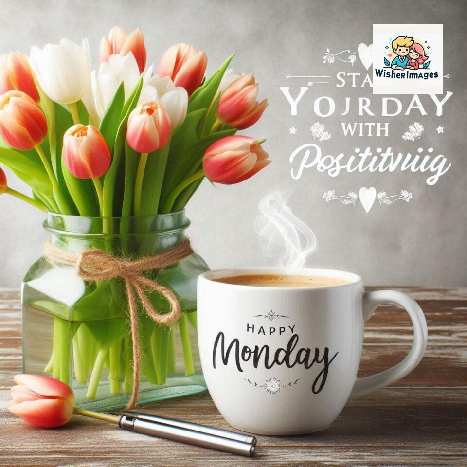 start your day with positivity happy monday blue flowers coffee mug ()