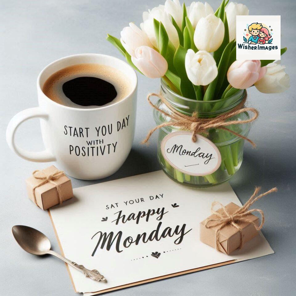 start your day with positivity happy monday blue flowers coffee mug ()