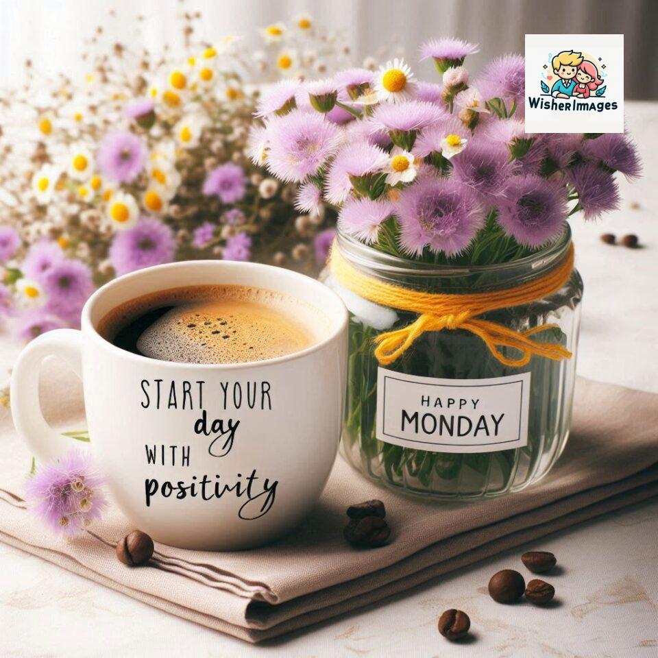 start your day with positivity happy monday blue flowers coffee mug ()