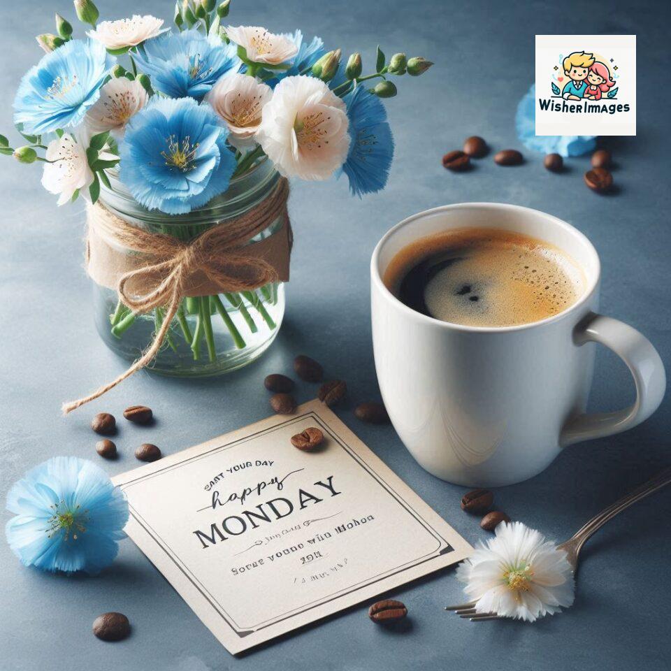 start your day with positivity happy monday blue flowers coffee mug ()