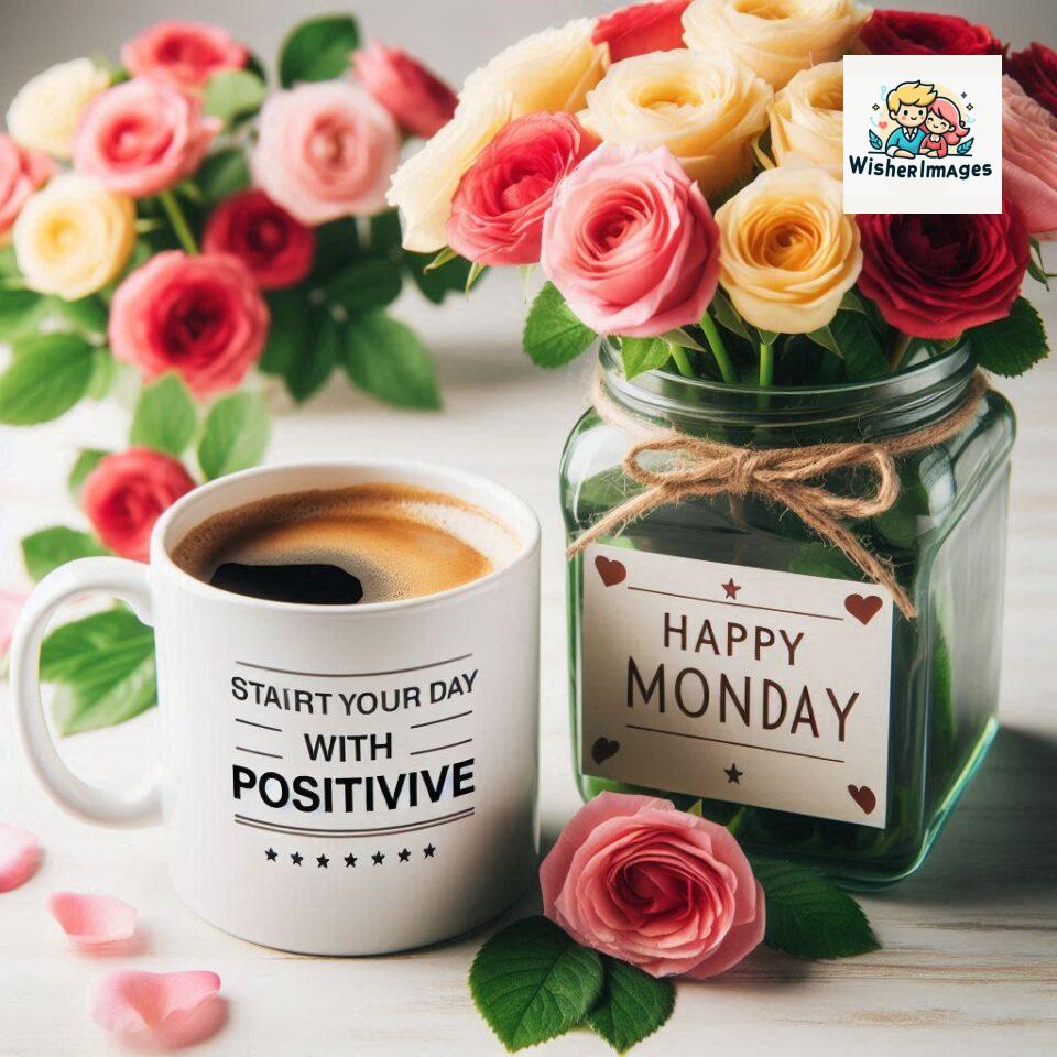 start your day with positivity happy monday blue flowers coffee mug ()