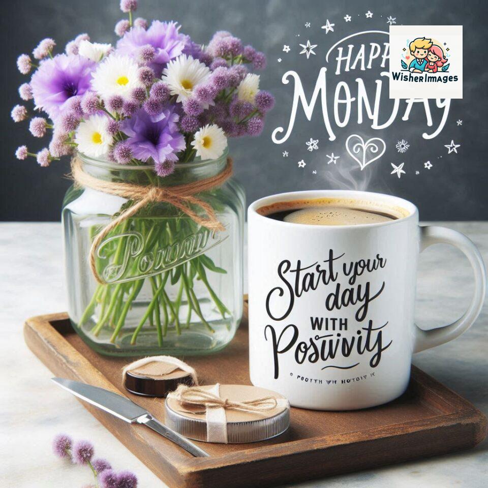 start your day with positivity happy monday blue flowers coffee mug ()