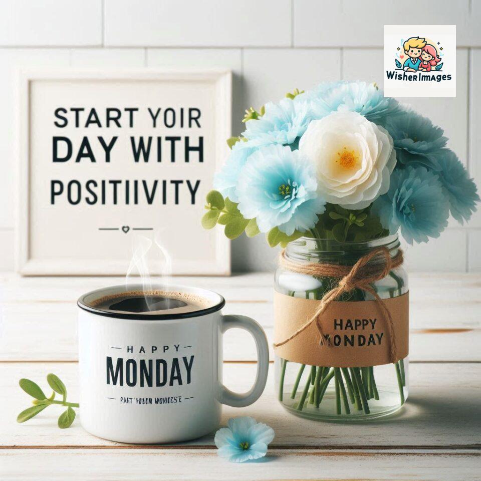 start your day with positivity happy monday blue flowers coffee mug ()