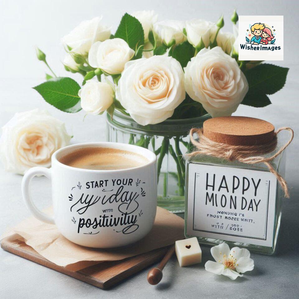 start your day with positivity happy monday blue flowers coffee mug ()