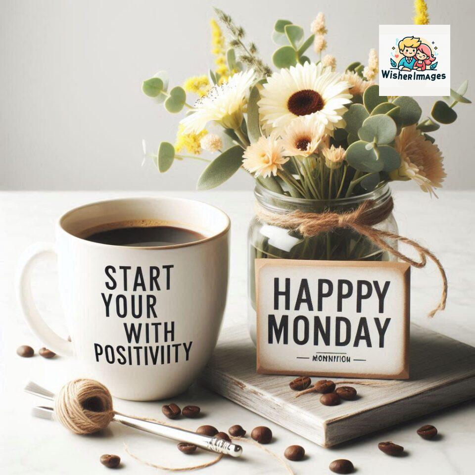 start your day with positivity happy monday blue flowers coffee mug ()