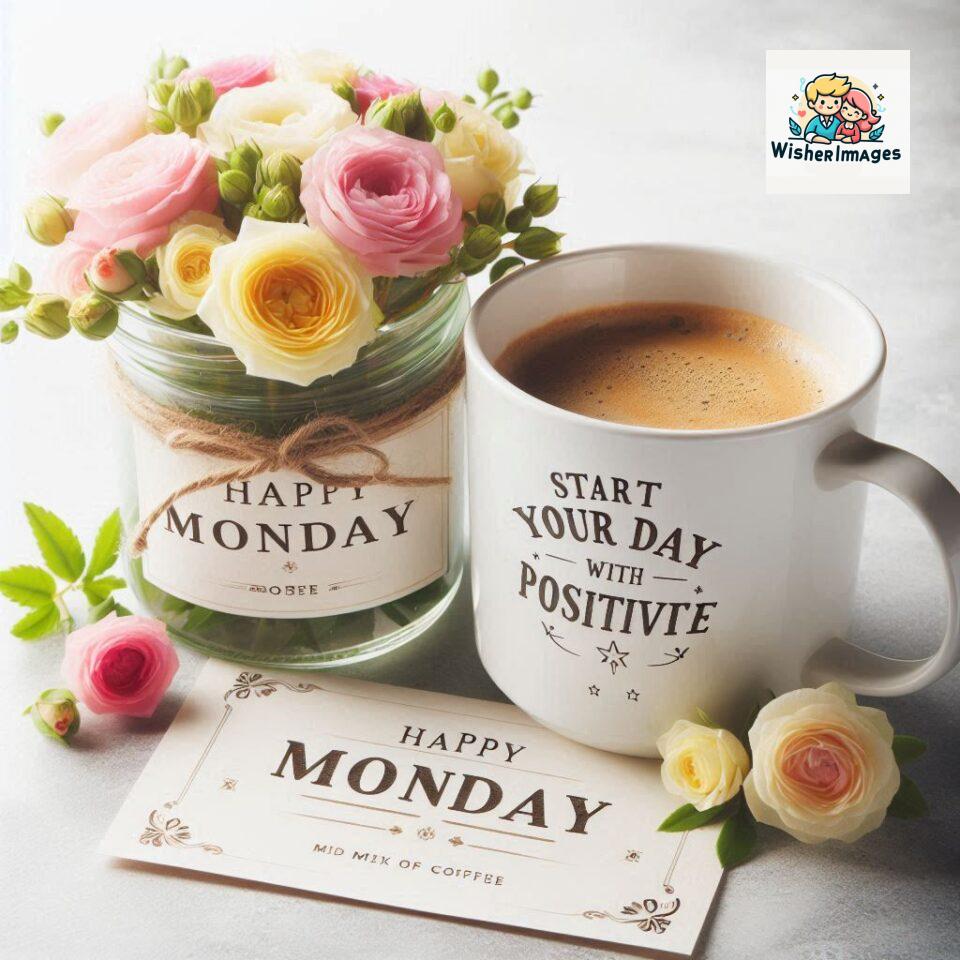 start your day with positivity happy monday blue flowers coffee mug ()