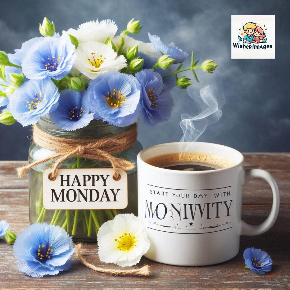 start your day with positivity happy monday blue flowers coffee mug ()